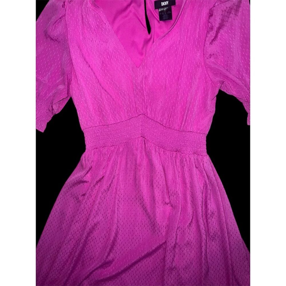 DKNY Women's Fuchsia Puff Sleeve V-Neck Midi - Picture 13 of 16